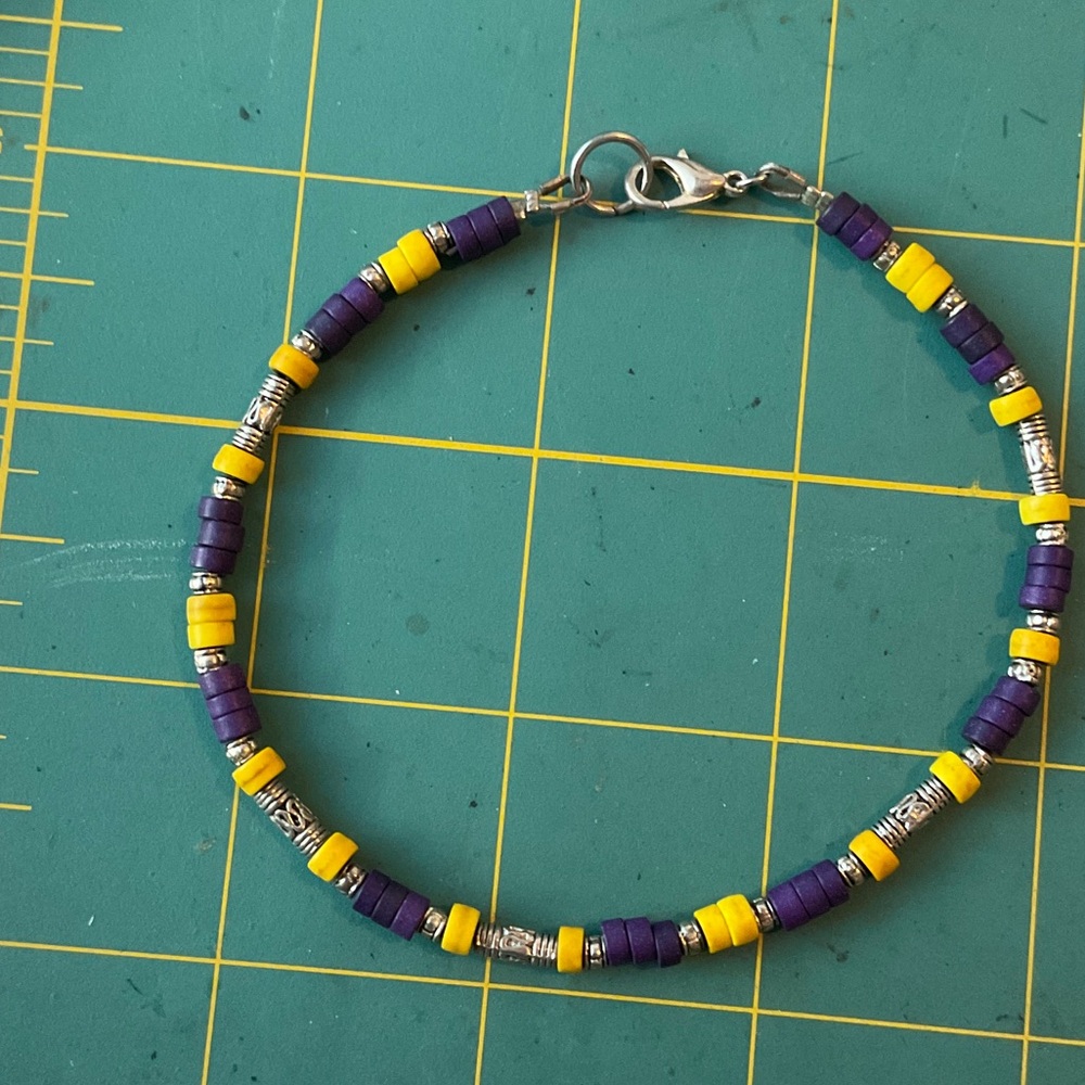 Purple and Yellow Beaded Bracelet
